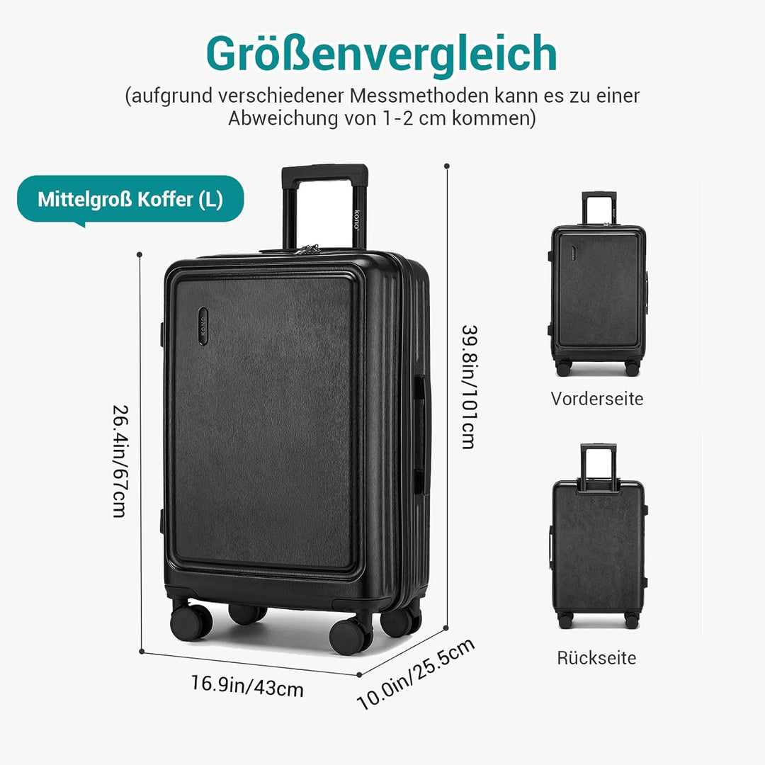 KONO Koffer Mittelgross mit TSA Schloss Hartschale Trolley Koffer mit Rollen Leicht aus ABS PC Reise