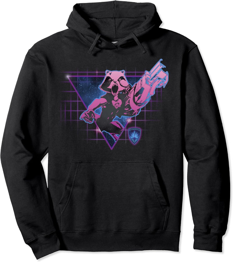 Marvel Guardians Of The Galaxy Rocket Neon Grid Background Pullover Hoodie