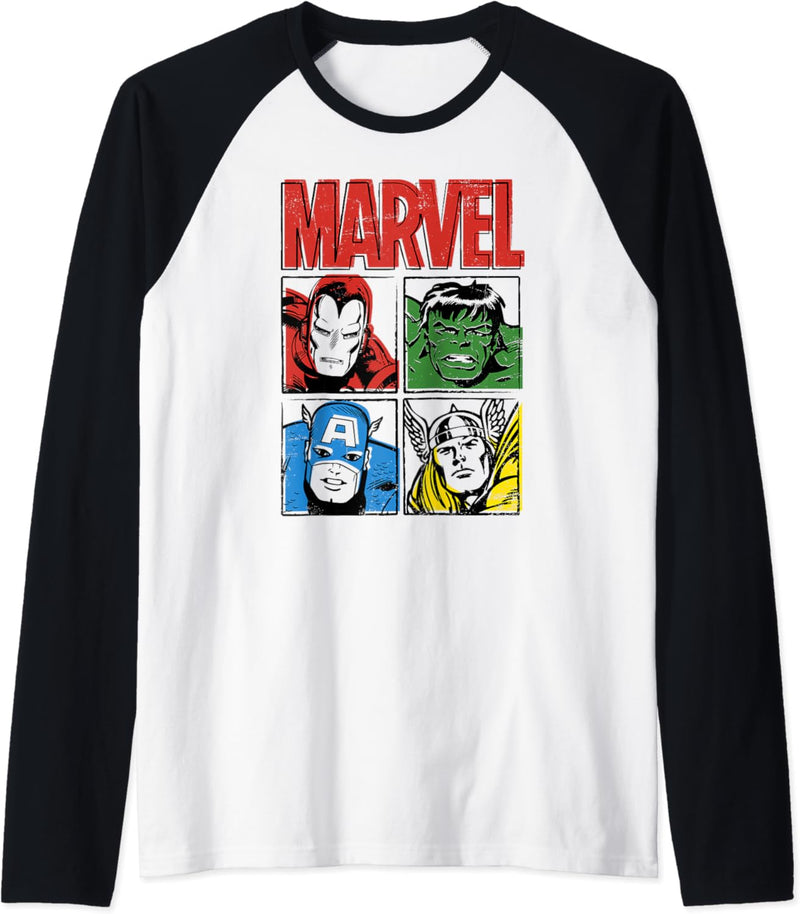Marvel Vintage Squares Iron Man, Hulk, Captain America, Thor Raglan