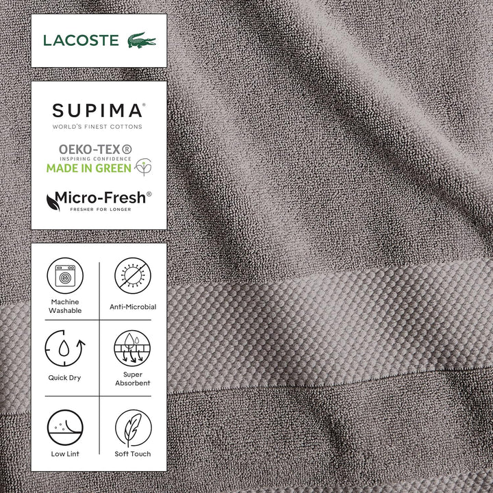 Lacoste Heritage Supima Badetuch, Baumwolle, 88,9 x 177,8 cm, Krokodilgrün Bath Sheet 35x70 Croc Gre
