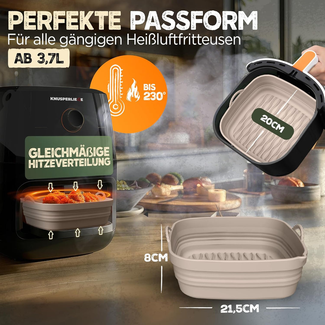 Silikonform-Set faltbar & extra dick für Heissluftfritteusen ab 3,7L-8L mit Zubehör | Airfryer Silik