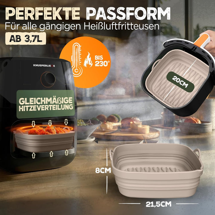 Silikonform-Set faltbar & extra dick für Heissluftfritteusen ab 3,7L-8L mit Zubehör | Airfryer Silik