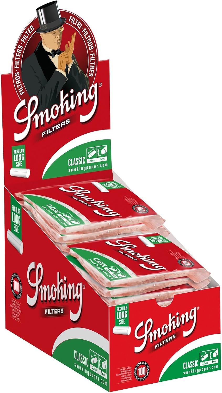 Smoking Classic Filter 8mm Regular Long Filter 22mm 10 Beutel (1000 Filter)