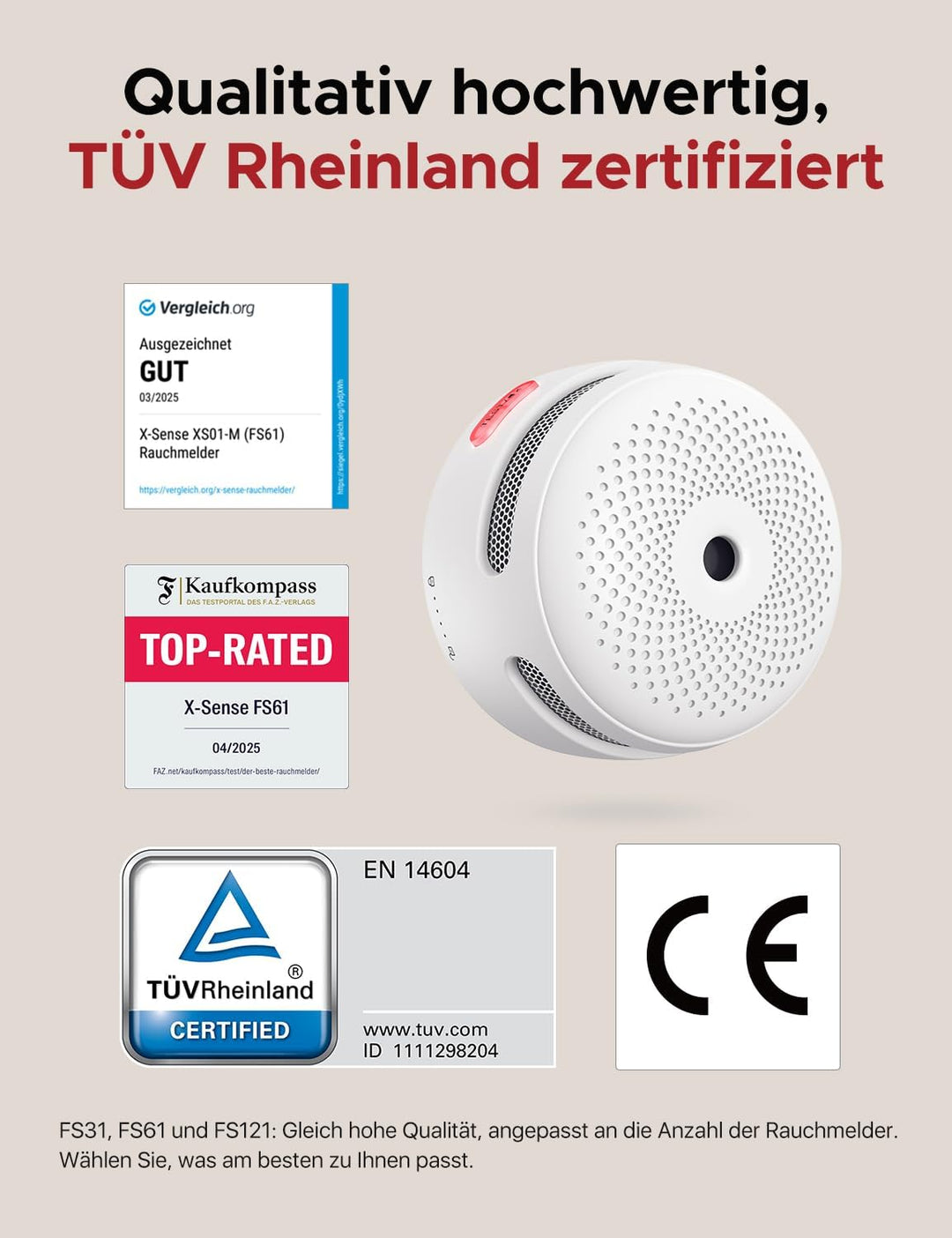 X-Sense Smarter WLAN-Rauchmelder XS01-M, TÜV-Zertifiziert, kompatibel mit X-Sense Home Security App,