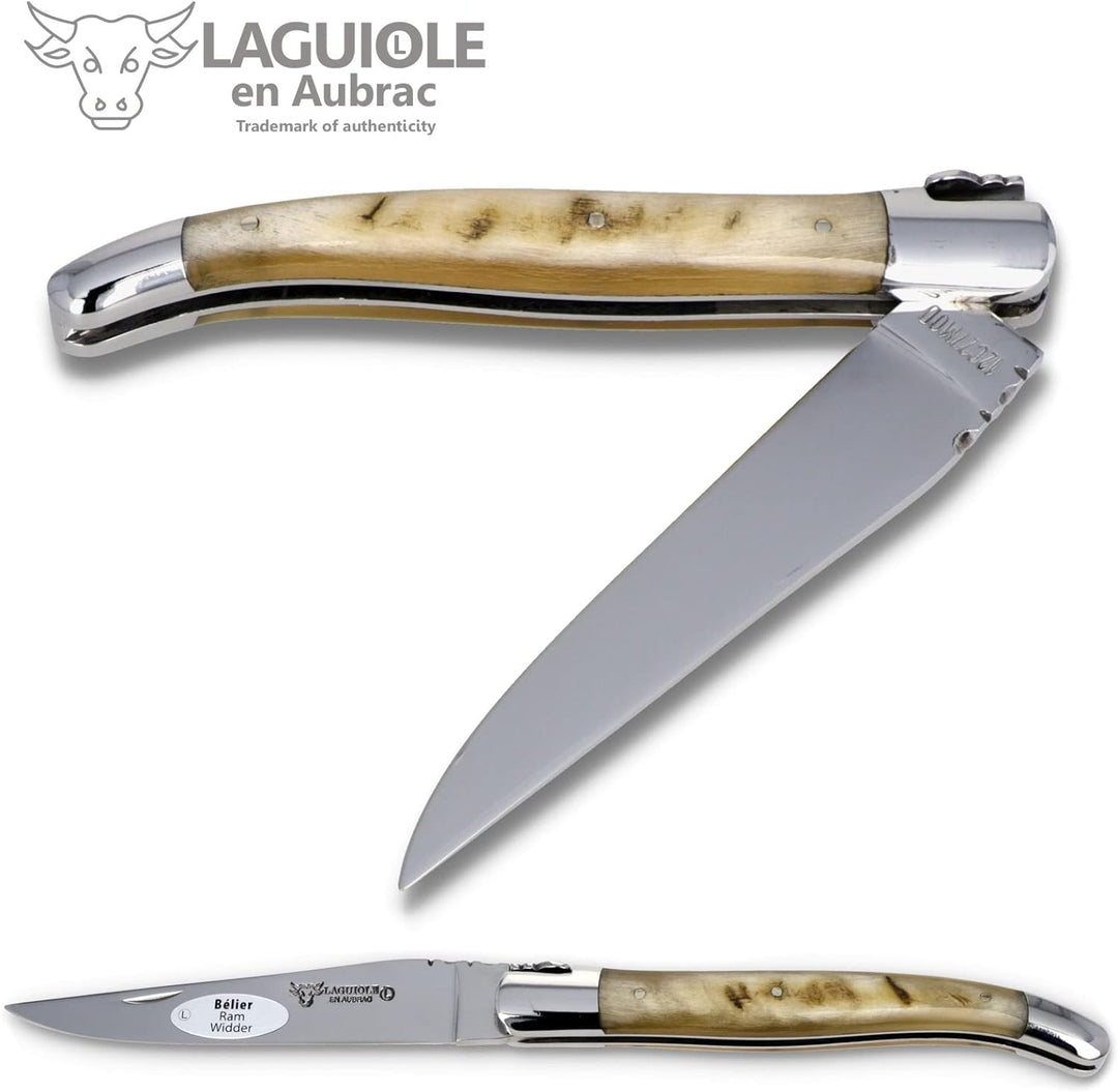 Laguiole en Aubrac Taschenmesser L0212BEIF 12 cm, Klinge 10 cm und Backen glänzend, Griff Widderkrus