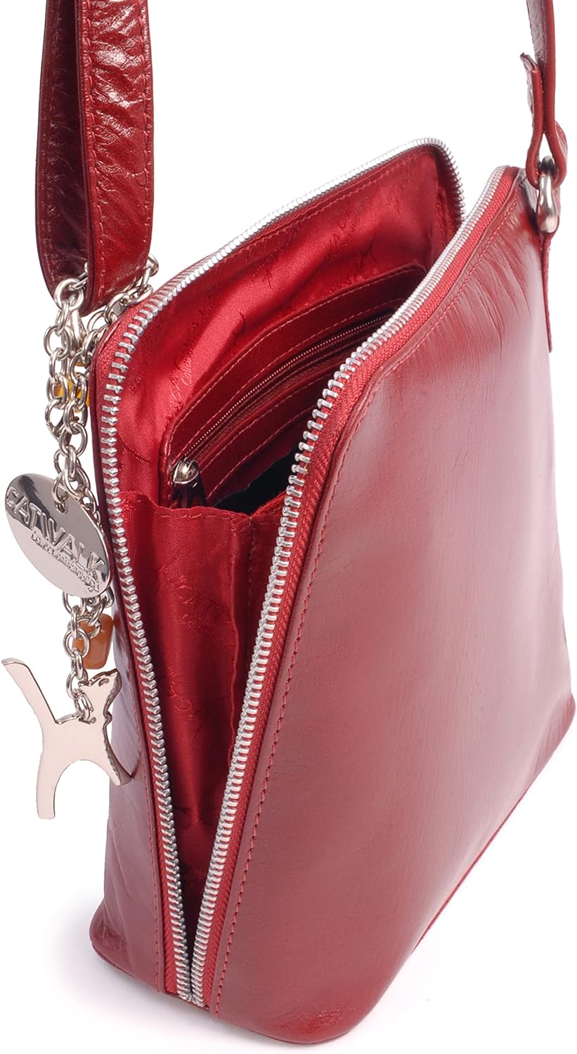Catwalk Collection Handbags - Leder - Mittlere Grösse Umhängetasche/Schultertasche - ELEANOR Rot, Ro