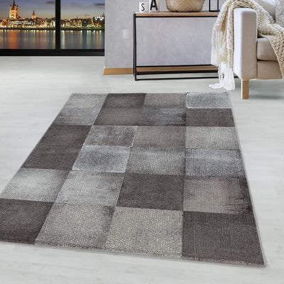 HomebyHome Teppich Wohnzimmer 80x250 cm Läufer Flur Braun Kariert Design - Schlafzimmer Teppich Kurz