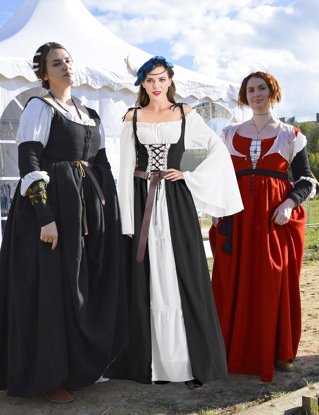 Pianocean Mittelalter Kleidung Damen, Renaissance Kleid, Gothic Kleid，Renaissance Mit Kapuze Langarm