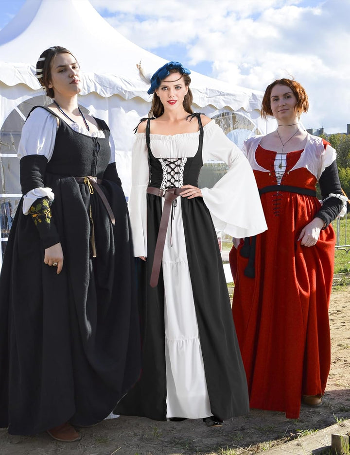 Pianocean Mittelalter Kleidung Damen, Renaissance Kleid, Gothic Kleid，Renaissance Mit Kapuze Langarm