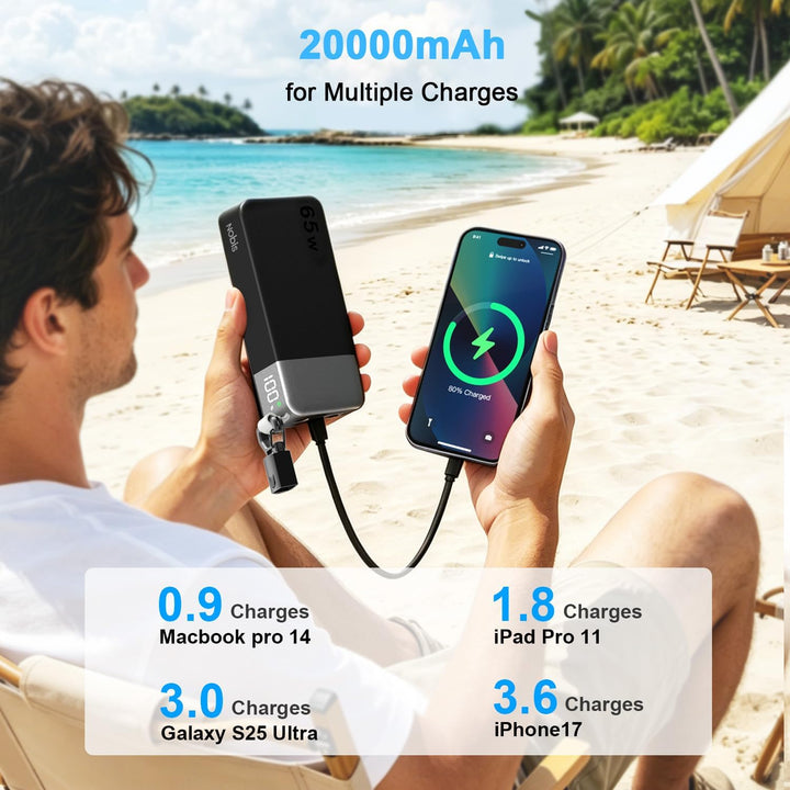 NOBIS 20000mAh Powerbank für Laptops, 65W PD Power Bank Schwarz, Schwarz