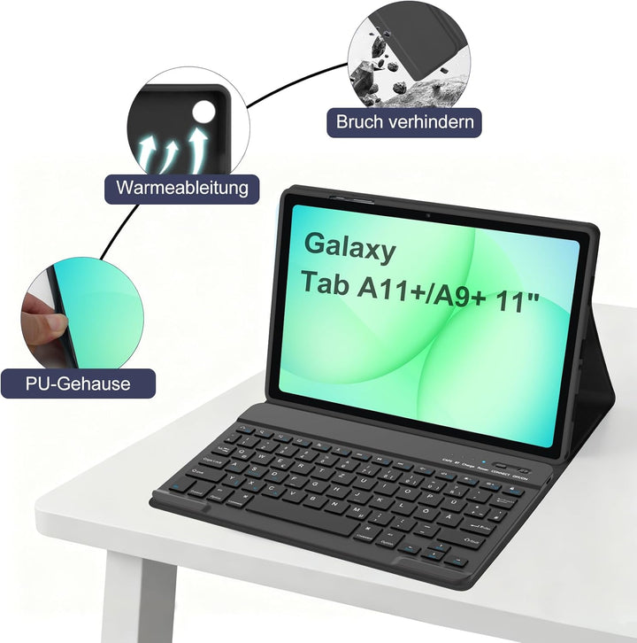 HOTLIFE Tastatur Hülle für Samsung Galaxy Tab А11+ 2025/А9+ 11 Zoll 2023, Schutzhülle mit Automatisc