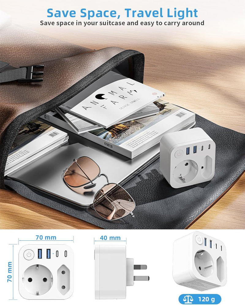 Reiseadapter Australien Deutschland Stecker mit 4 USB (2 Typ-C), 2 Fach Reiseadapter Neuseeland, Rei