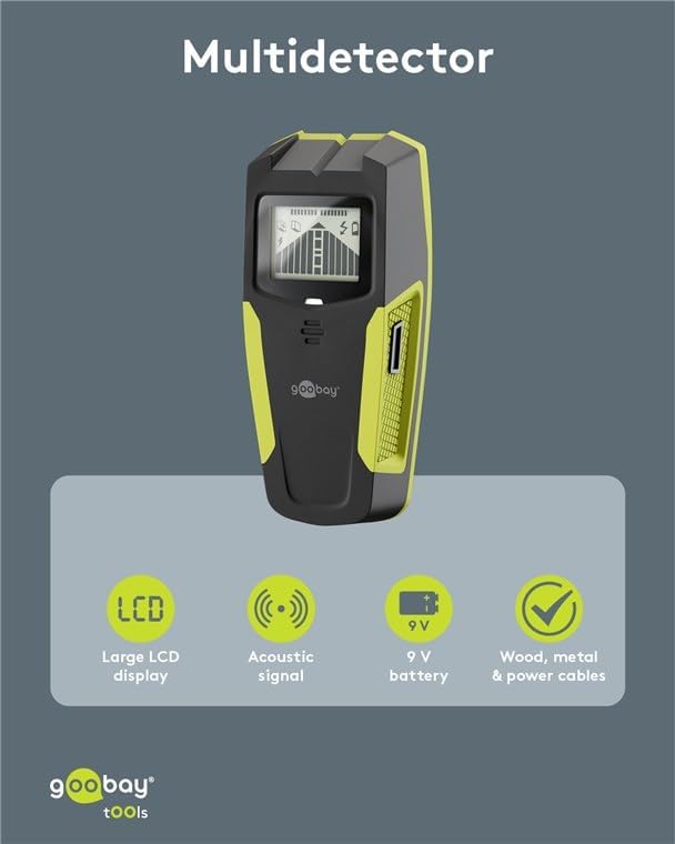 goobay Multidetektor für Holz, Metall & Stromleitungen 3-in-1 Leitungssucher mit LCD-Display, Audio-