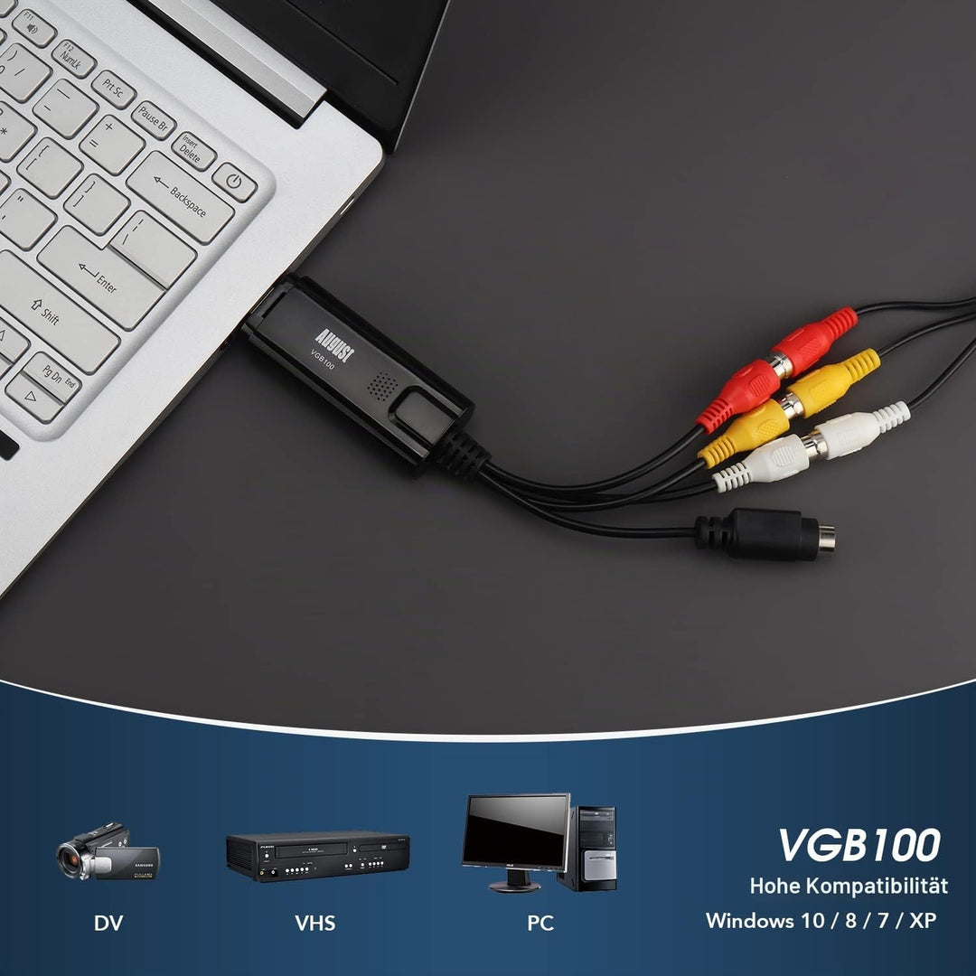 USB 2.0 Audio Video Grabber Konverter - August VGB100 - Scart, S-Video, Composite – VHS Hi8 Kassette