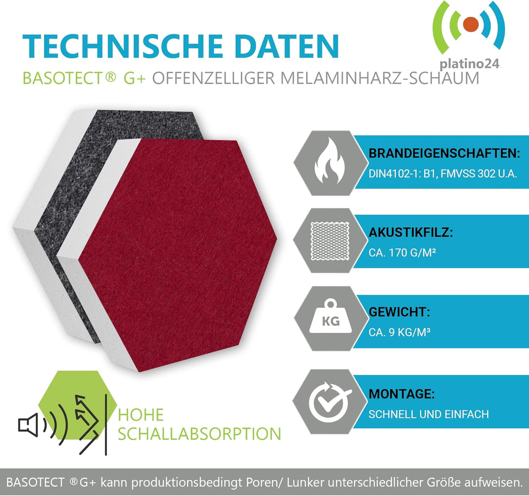platino24 Schallabsorber COLORE aus Basotec G+ I Akustikpaneele mit Akustikfilz I 3D Wand-Paneele mi