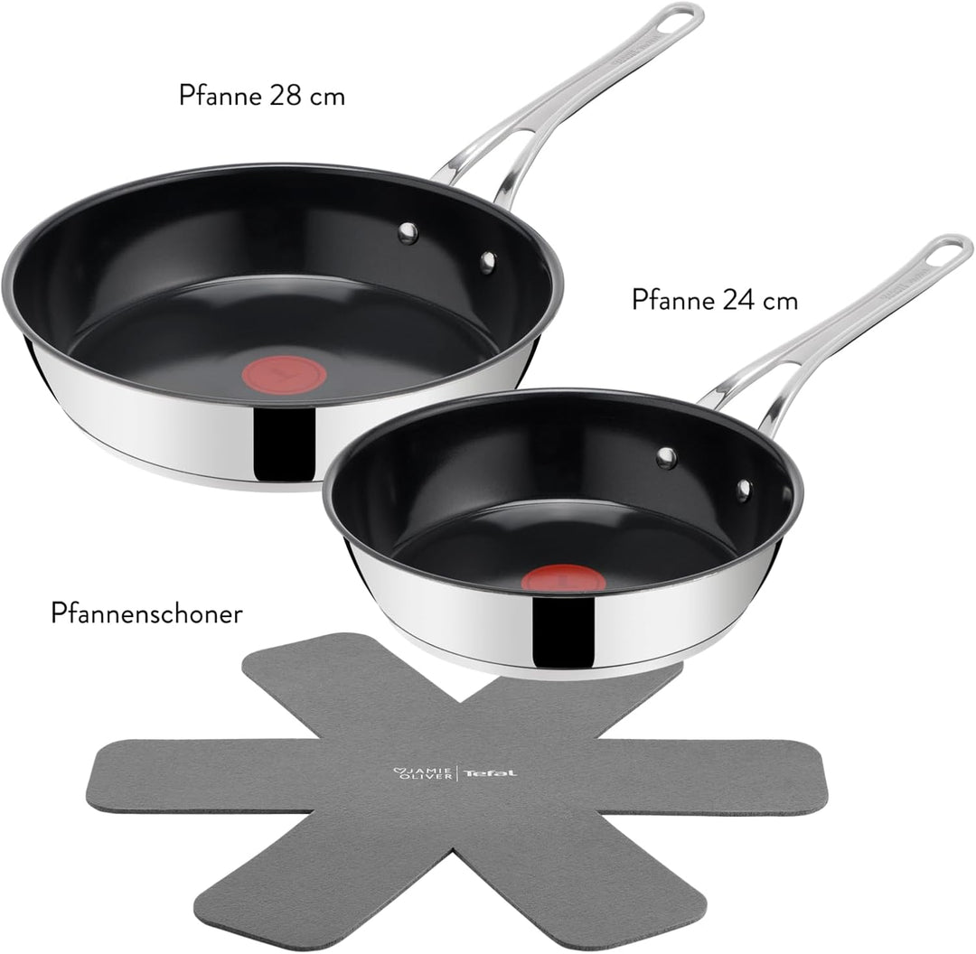 Tefal Jamie Oliver Classic Cook Pfannen-Set 24/28 cm, inkl. Pfannenschoner, antihaftbeschichtete Ker