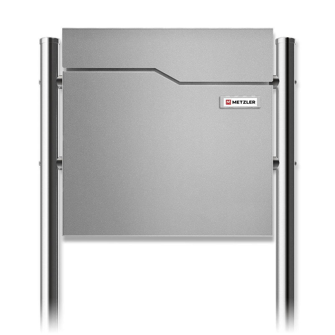 Metzler Standbriefkasten in Graualuminium - Pulverbeschichtet & mit Zeitungsfach - Inkl. Edelstahl S
