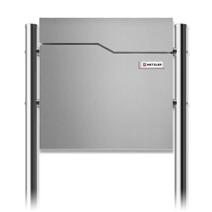 Metzler Standbriefkasten in Graualuminium - Pulverbeschichtet & mit Zeitungsfach - Inkl. Edelstahl S