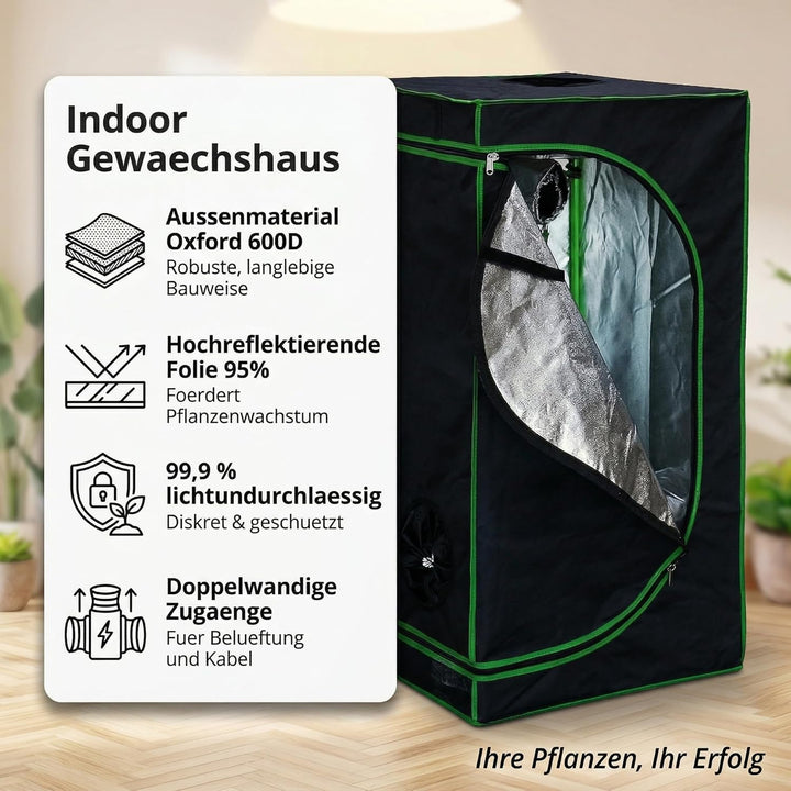 Mucola Growzelt 60x60x180 cm Set mit 3-in-1 Messgerät Zuchtzelt für Hydrokulturen zur Pflanzenzucht