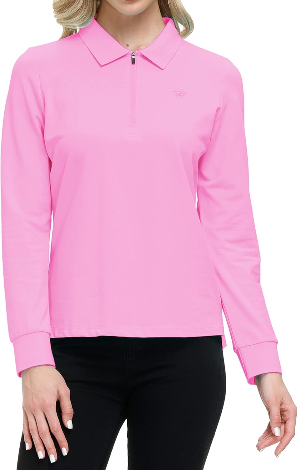 MoFiz Damen Poloshirt Langarm Baumwolle Polohemd Sport Polo Wintershirts mit Reissverschluss Kragen