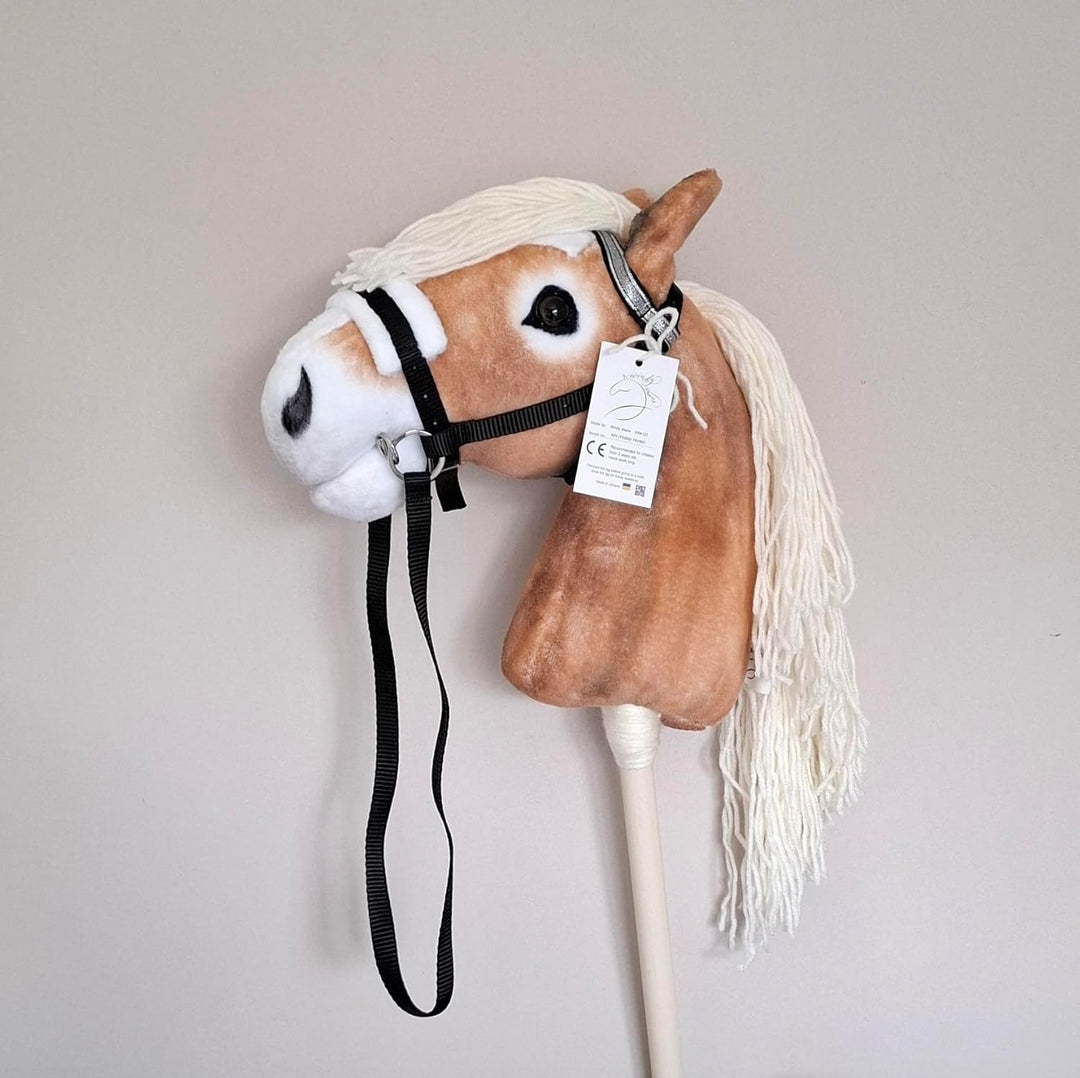 Set Hobby Horse A3 + Abnehmbare Trense & Halfter | Grosses Steckenpferd Haflinger | Abnehmbare Trens
