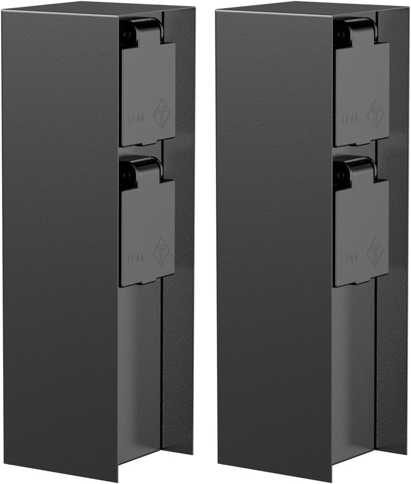 ledscom.de Garten Steckdosensäule POMI, Outdoor, IP44, 2-fach, schwarz, eckig, 23 cm, 2 Stk. 2 Stück