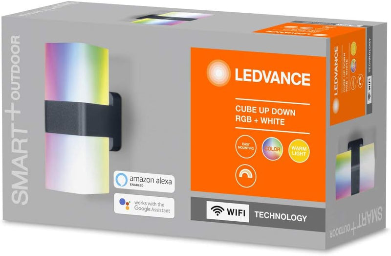 Ledvance Smarte LED Aussenleuchte für die Wand mit WiFi Technologie für Aussen, RGB-Farben änderbar,