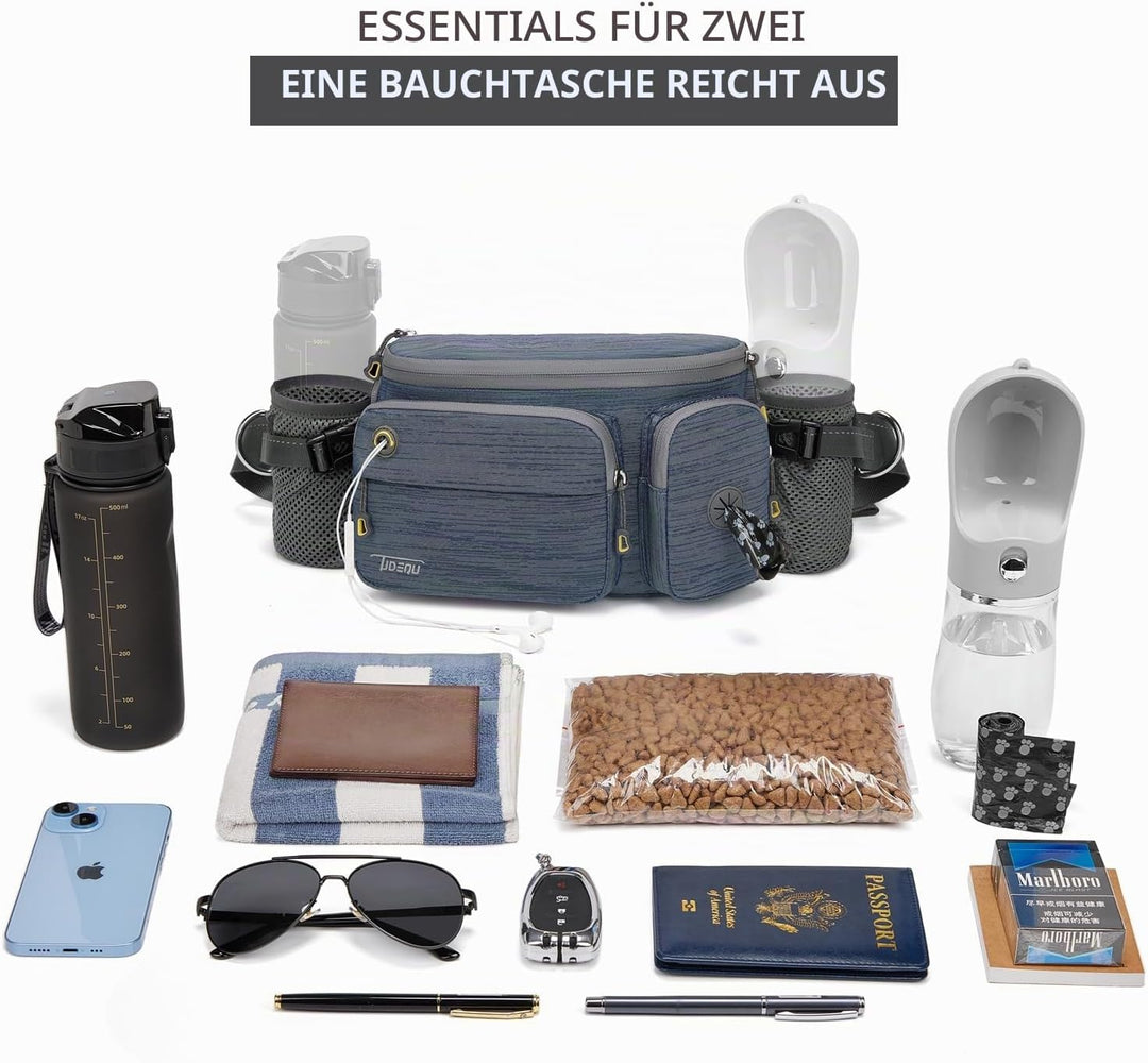4-IN-1 Freihandleine Hund mit Bauchtasche Gross,Joggingleine Hunde mit Bauchgurt Hundeleine,Gassi Ta