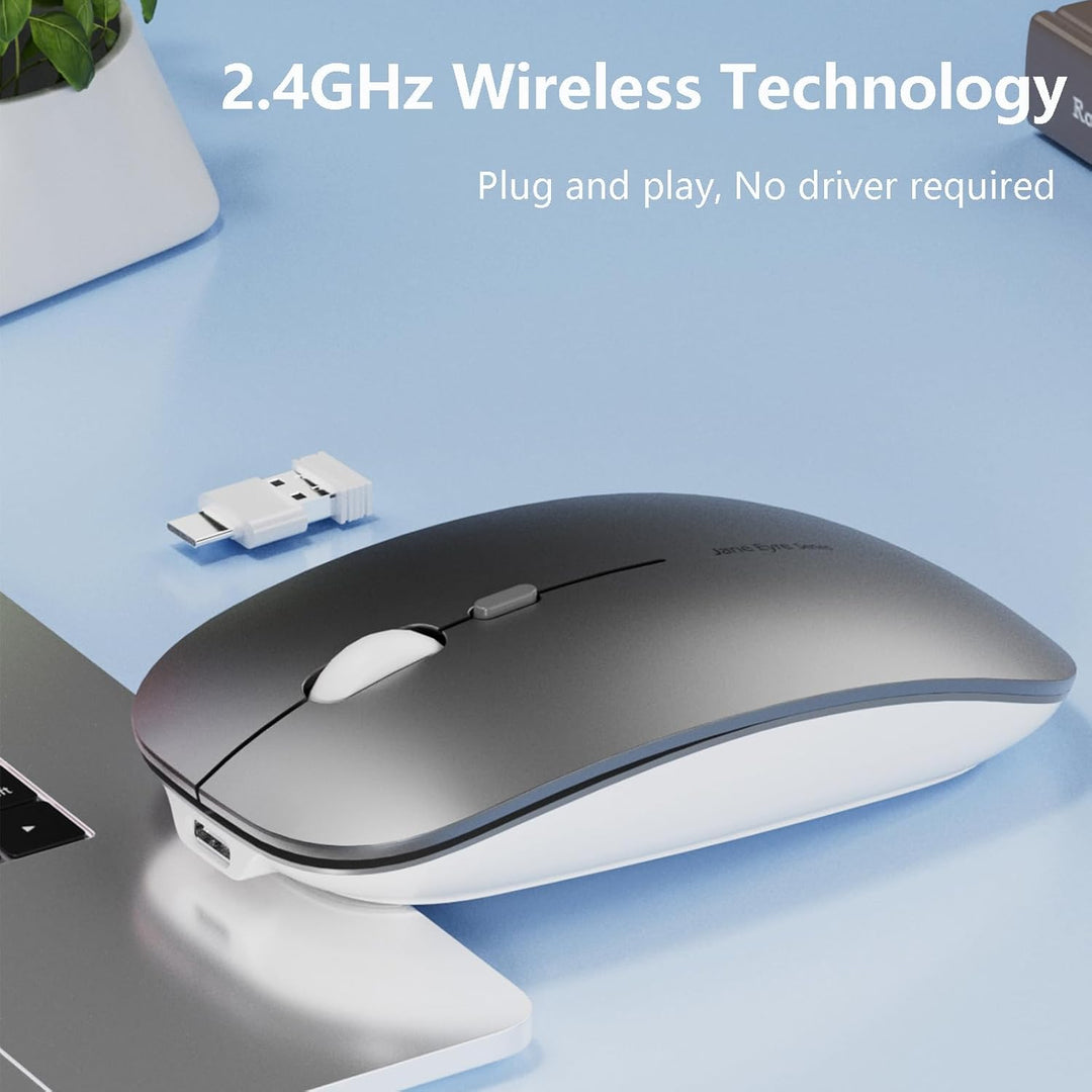 Uiosmuph Q5 Kabellos Maus, Wiederaufladbar Funkmaus 2.4G Leise Funkmaus Ultra Dünn Wireless Computer