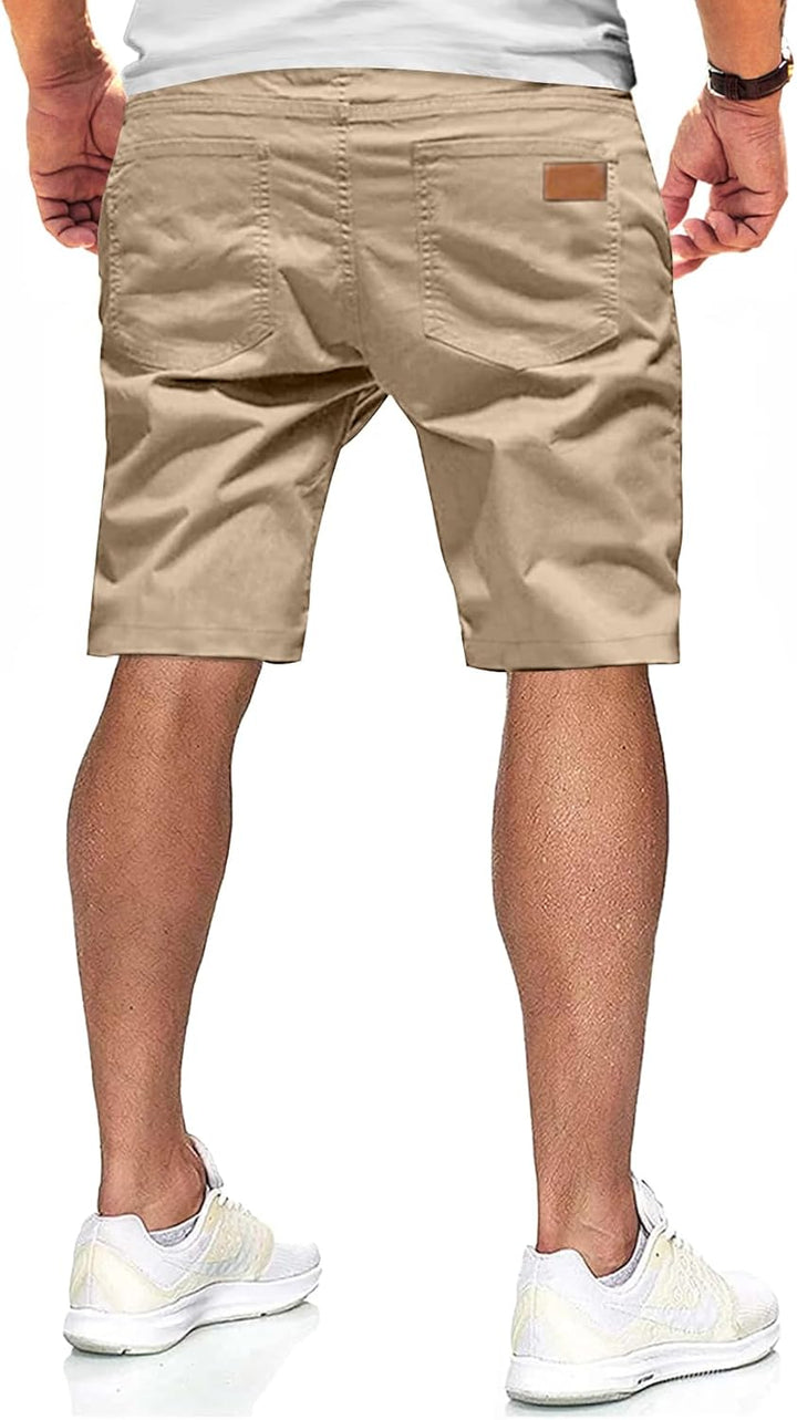 JMIERR Kurze Hosen Herren Shorts Herren Sommer Chino Baumwolle Elastische Taille mit Taschen S B Kha