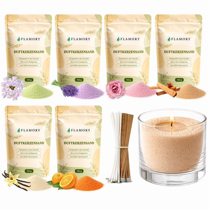 Kerzensand mit Duft Discovery Set 6x150g – [Orange/Vanille/Lavendel/Verbena/Rose/Sandelholz] – 18 Do