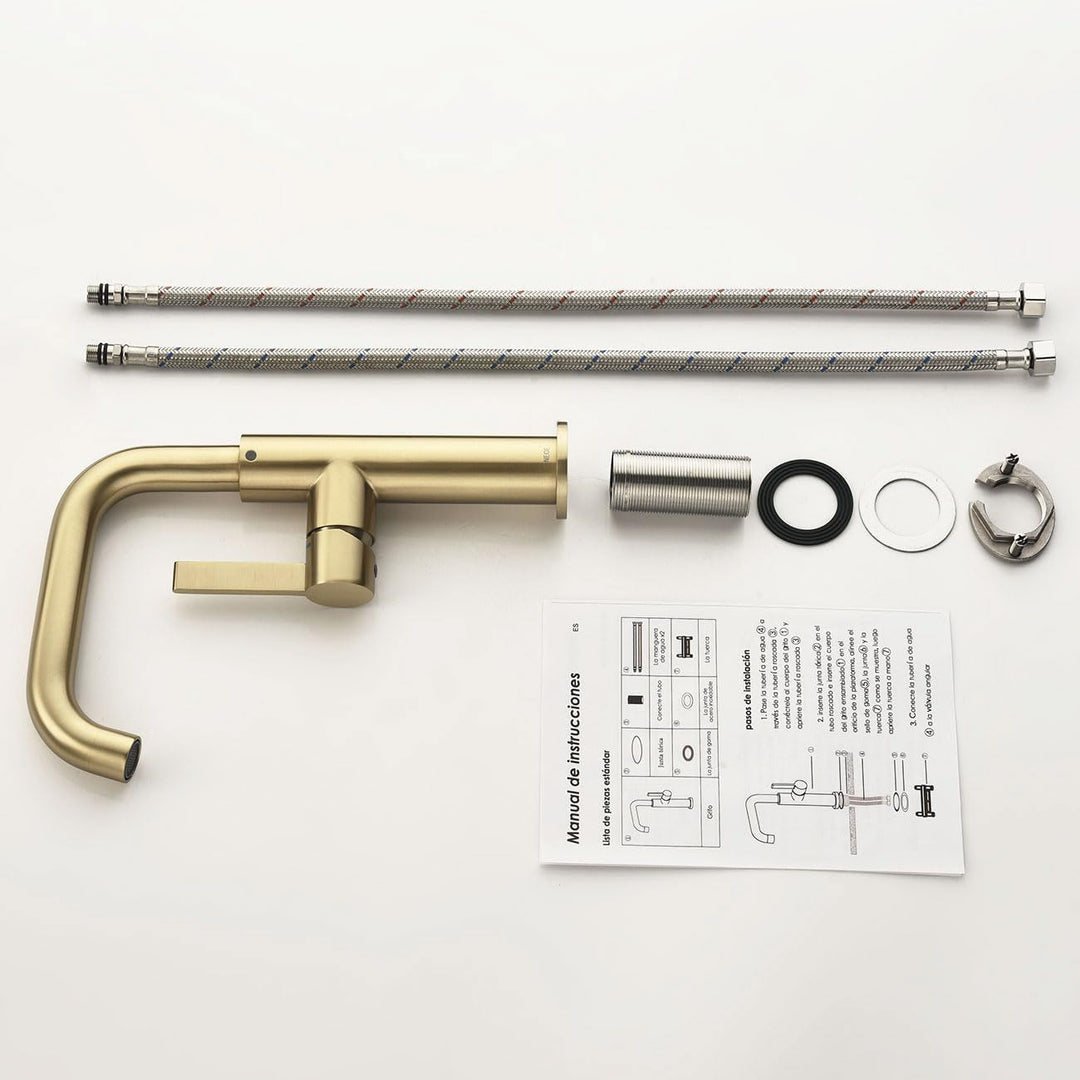 ONECE Wasserhahn Bad Hoch Gold, 360° Drehbar Waschtischarmatur, Einhebel Mischbatterie für Aufsatzwa