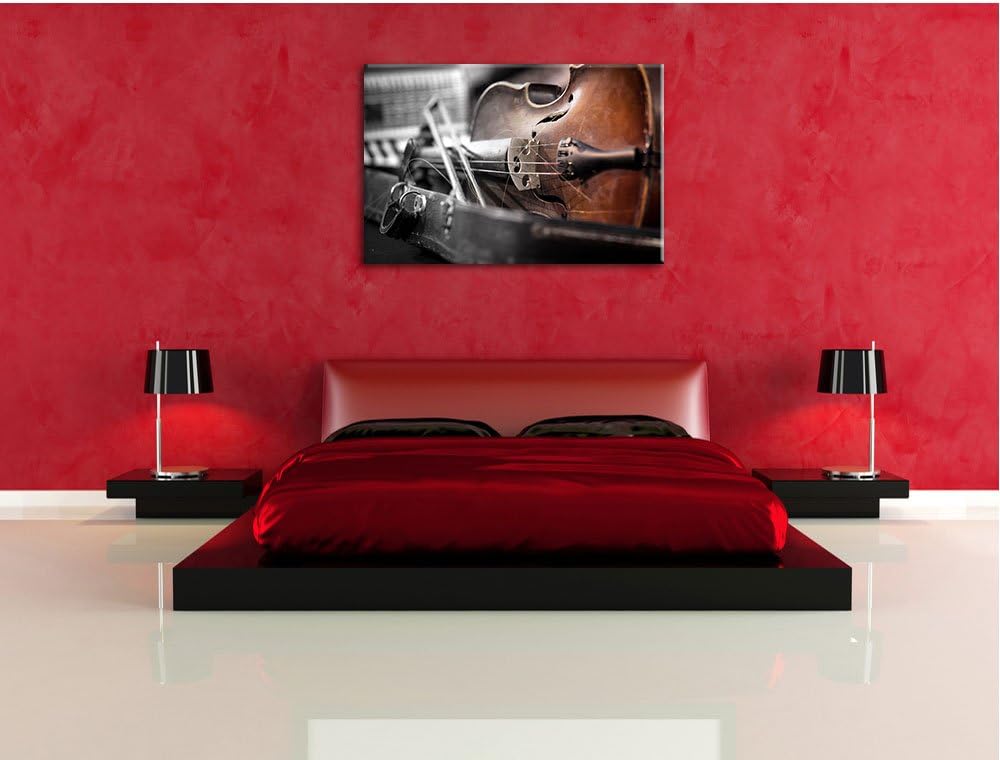 Alte Violine Schwarz/Weiss, Format: 100x70 auf Leinwand, XXL riesige Bilder fertig gerahmt mit Keilr
