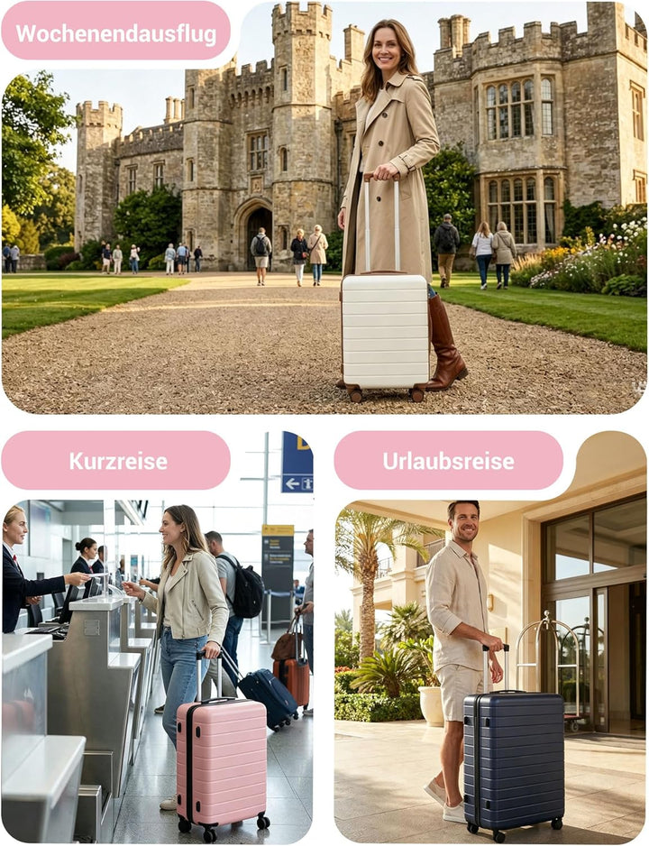 Koffer Mittelgross L 66cm, Leichter ABS+PC Reisekoffer für Flugzeug, Ryanair Trolley mit 4 Rollen, H