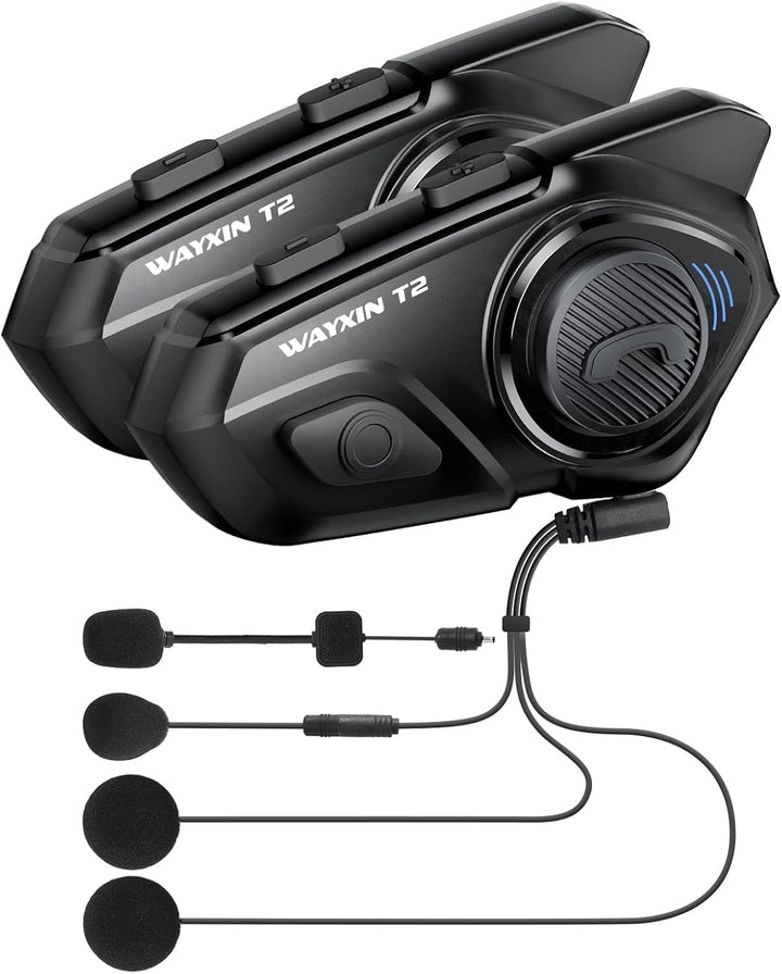 WAYXIN T2 Motorrad Headset mit Gegensprechanlage,Helm Kommunikationssystem für 2 Personen in Reichwe