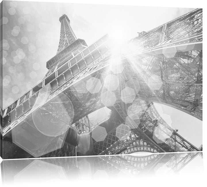 Pixxprint Eiffelturm im Sonnenschein als Leinwandbild | Grösse: 100x70 cm | Wandbild| Kunstdruck | f