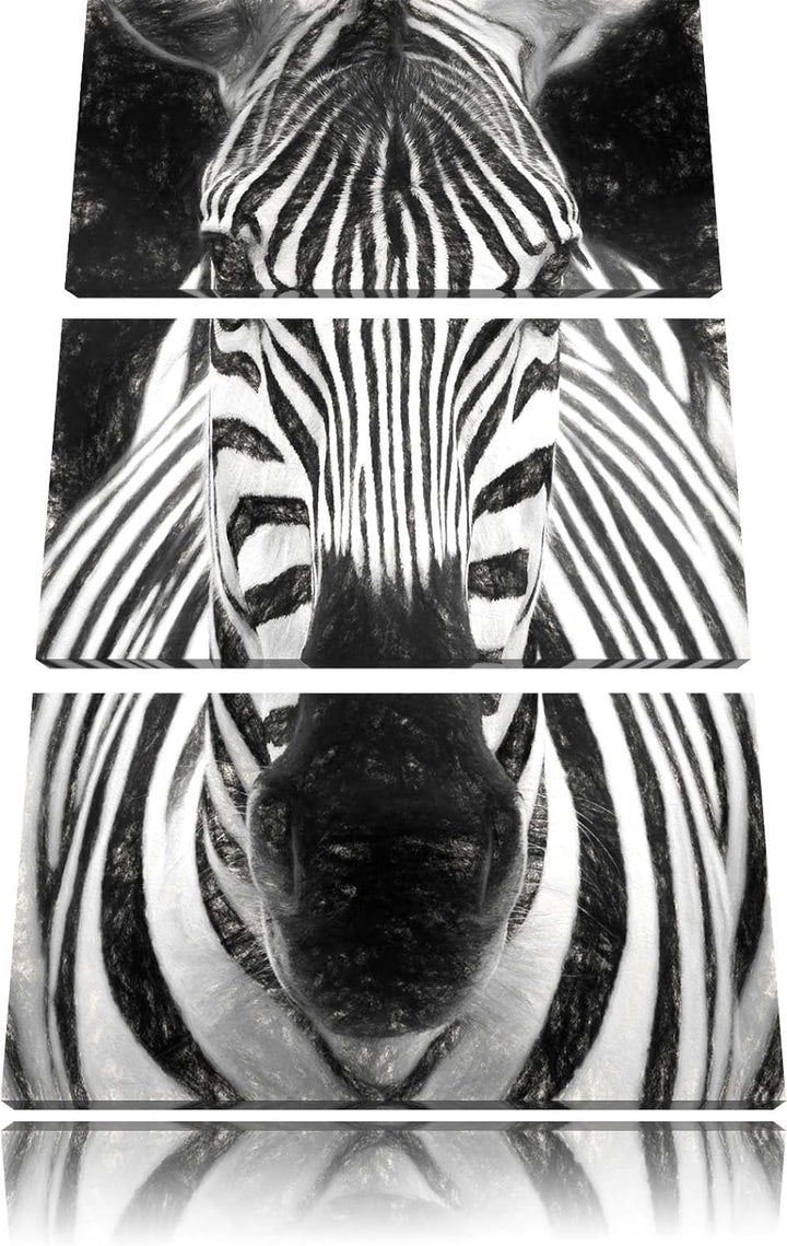 Dark Zebra Porträt Spezial 3-Teiler Leinwandbild 120x80 Bild auf Leinwand, XXL riesige Bilder fertig