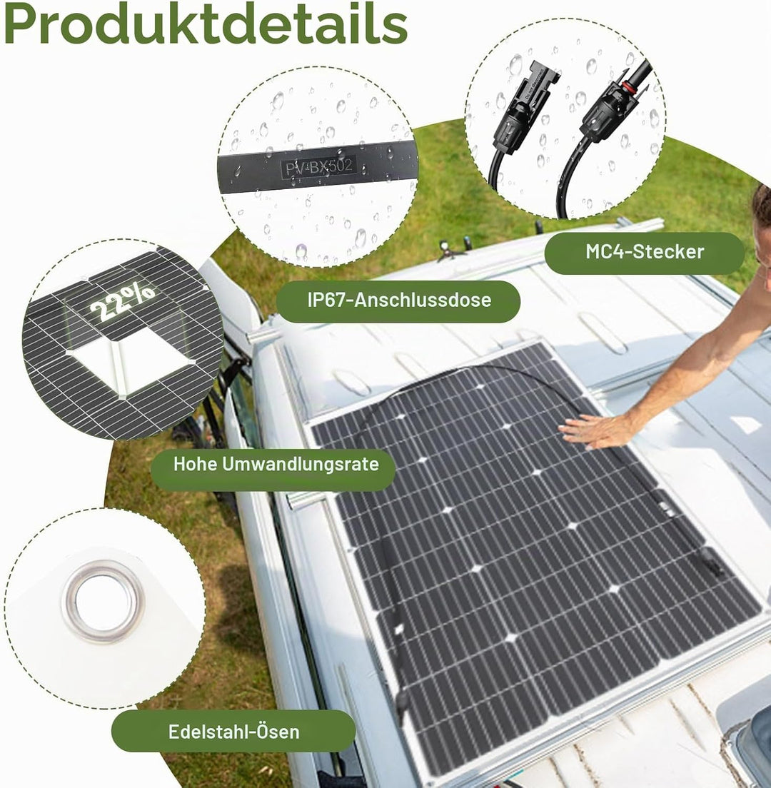 100W Solarpanel 18V Flexibel Solarmodul Monokristallin Leicht für Outdoor Aufladung Spitzenposition