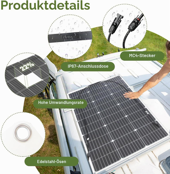 100W Solarpanel 18V Flexibel Solarmodul Monokristallin Leicht für Outdoor Aufladung Spitzenposition