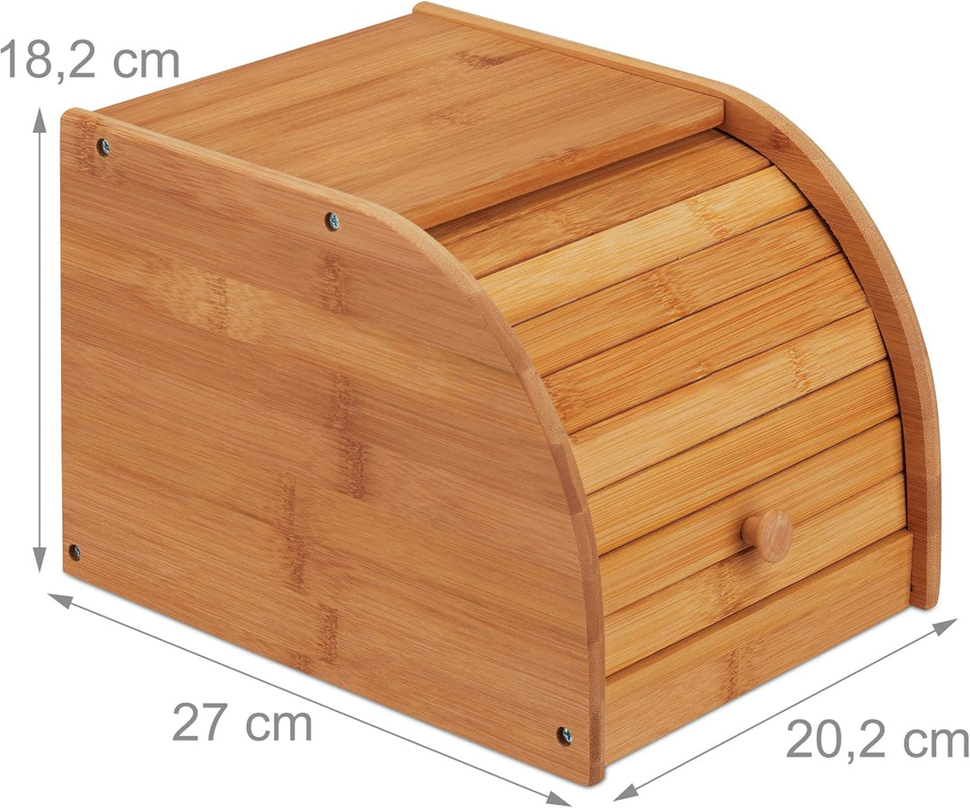 Relaxdays Brotkasten Bambus, rollbare Frontklappe, aromadichte Brotaufbewahrung, Rollbrotkasten, HBT