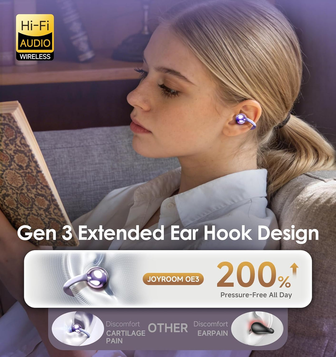 King Lucky Open-Ear-Kopfhörer Kabellos Bluetooth 6.0–Clip-On-Ohrhörer mit Mikrofon,50h Spielzeit,ENC