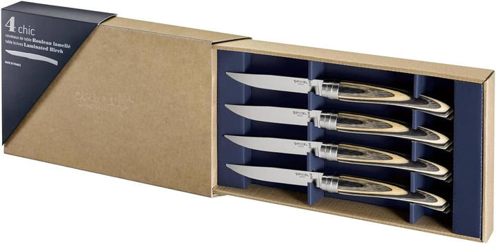 Opinel Table Chic Messer Set aus laminierter Birke in der Farbe Schwarz, enthält 4 Messer, Klingenlä