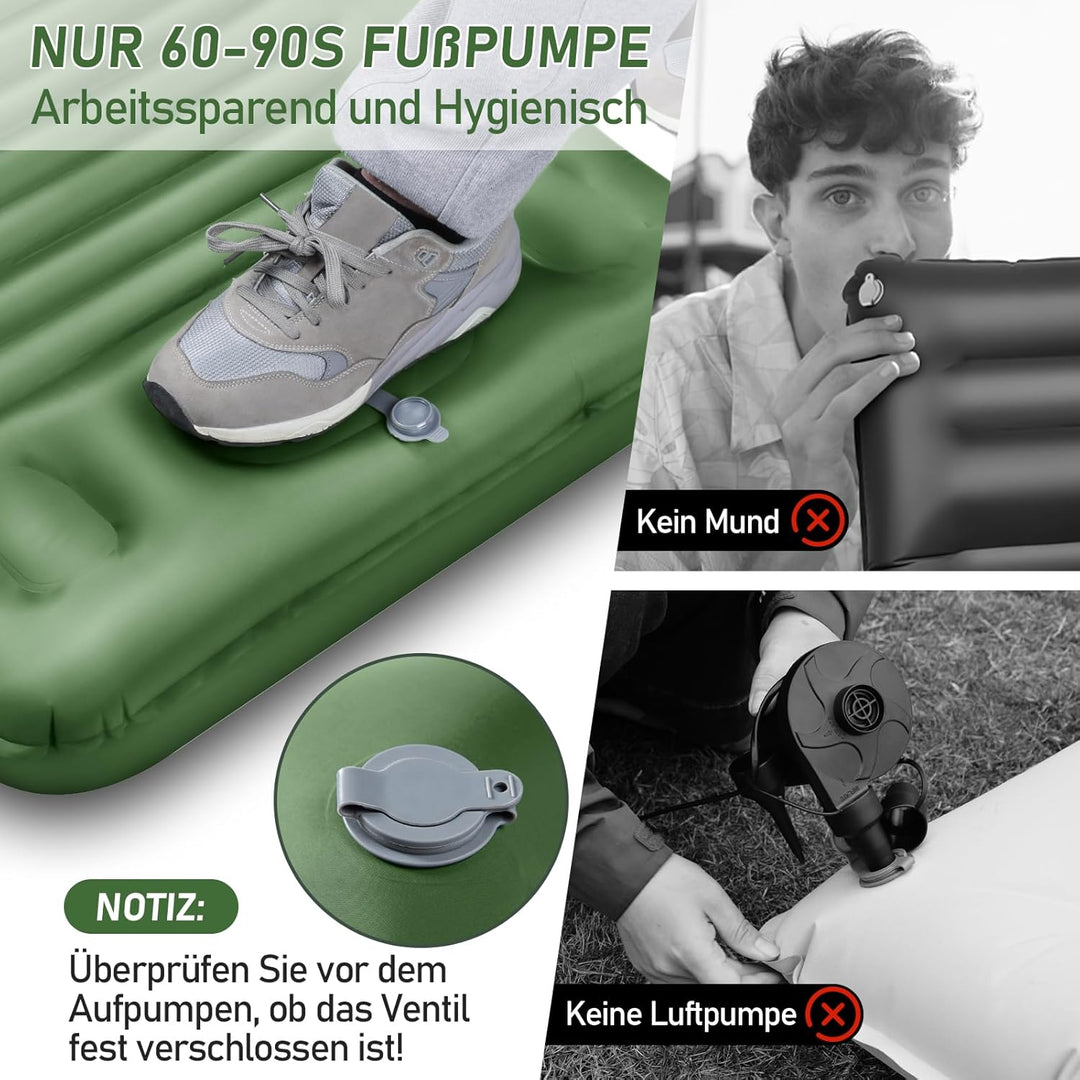 JEMULICE Isomatte Selbstaufblasend, 12CM Hoch Luftmatratze Camping Kleines Packmass, Aufblasbare Mat