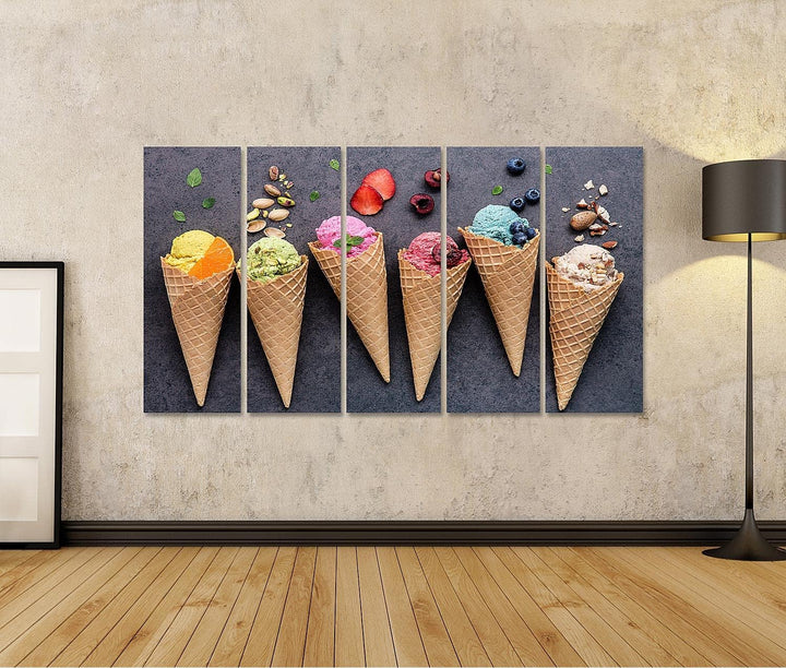 islandburner Bild auf Leinwand Verschiedene Eiscremes Geschmack Heidelbeere Erdbeere Eisdiele Bilder