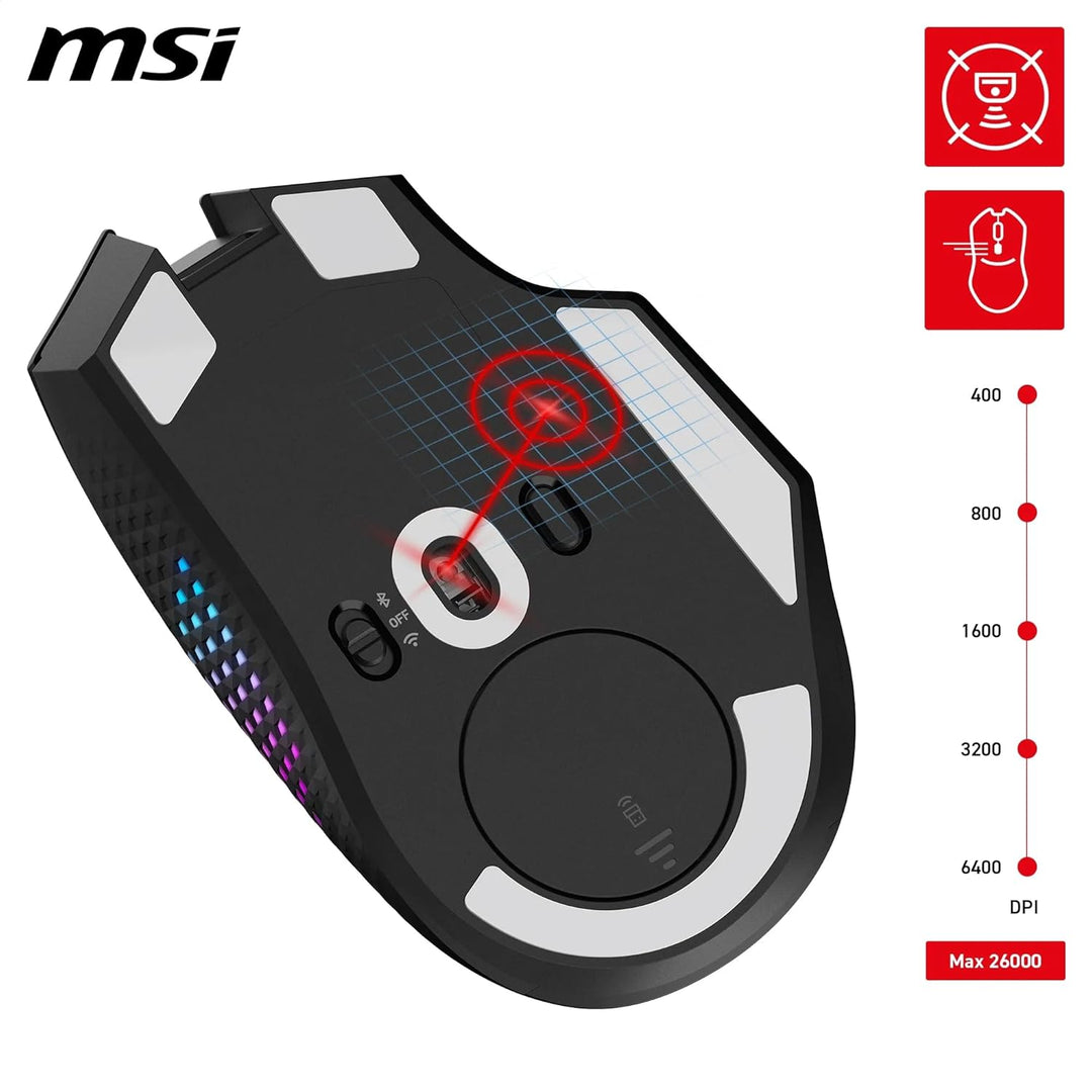 MSI Versa PRO Wireless + Mouse Dock PRO Gaming-Maus – Ladestation, 26000 DPI optischer Sensor, für R