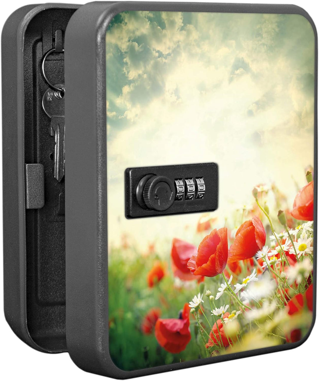 banjado® Burg-Wächter® abschliessbarer Schlüsselkasten mit Motiv Kamille Und Mohn für 20 Schlüssel -