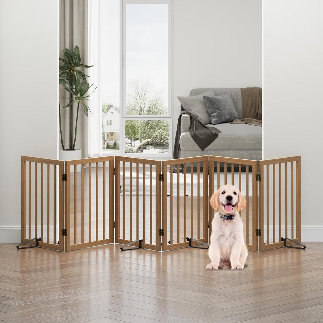 Hundegitter, freistehende Hundegitter für Türen, 6 Paneele (dunkles Walnuss) Dunkles Walnussbraun 6