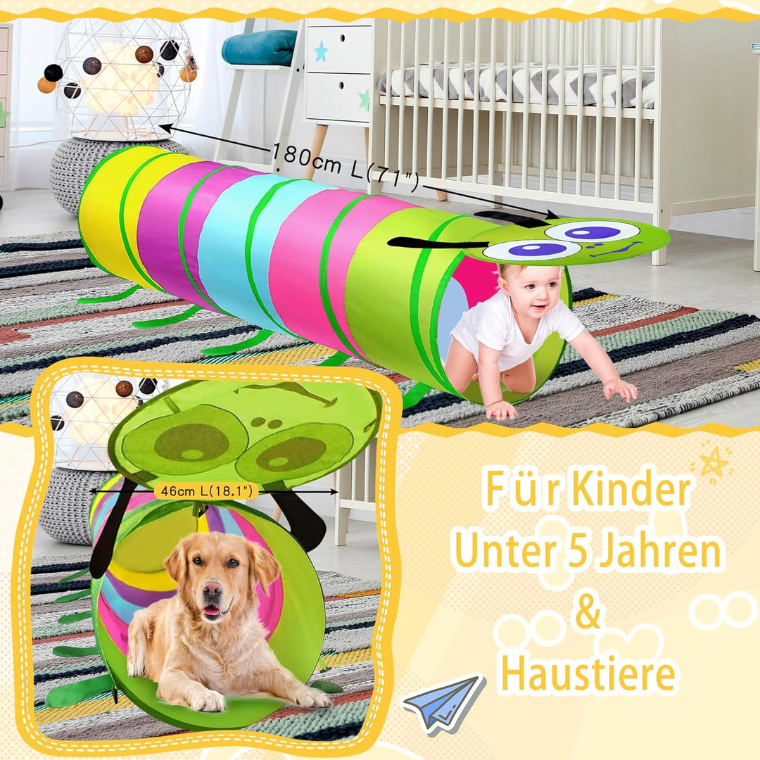 Fantasievoller Spieltunnel für Kinder ab 1 2 3 Jahr,Vielseitiger Krabbeltunnel,auch als Agility Tunn