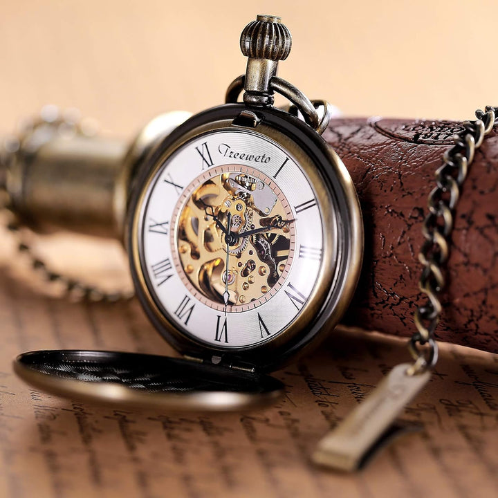 TREEWETO Antike Drache Mechanische Skelett-Taschenuhr mit Kette Bronze083, Bronze083