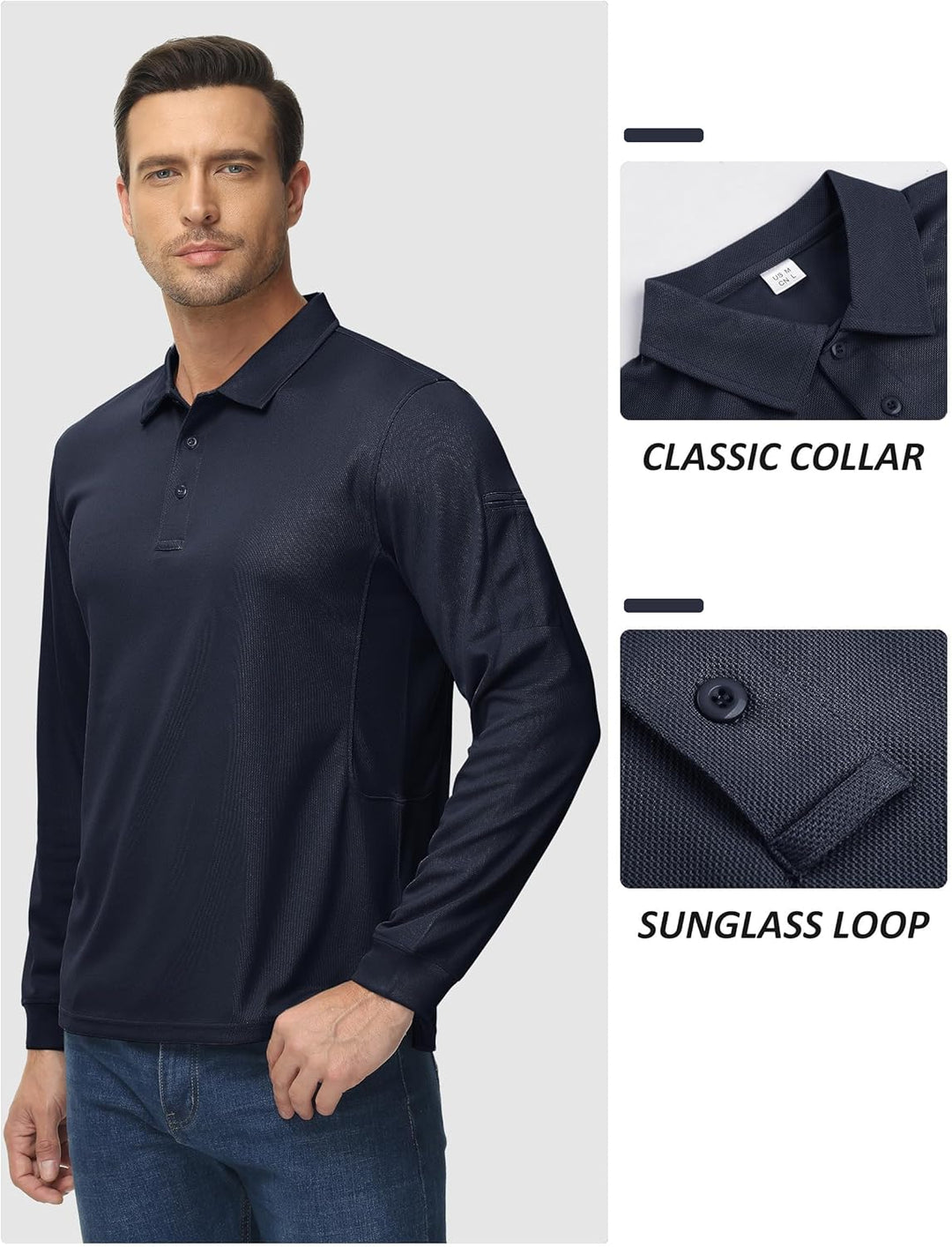 TACVASEN Herren Poloshirt Langarm Golf Tshirts Tactical Shirt Leicht Atmungsaktiv Freizeitshirts mit